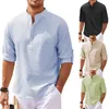 cott Line Лидер продаж, мужские рубашки с рукавами Lg, весна-осень, сплошной цвет, воротник-стойка, повседневный пляжный стиль, большие размеры S-5XL