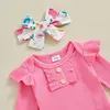 Clothing Sets FOCUSNORM 0-18M Lovely Baby Girls Easter Clothes Outfits Ribbed Knit Long Sleeve Rompers Ear Eggs Print Flare Pants