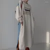 Casual Jurken Koreaanse Mode Denim Patchwork Lange Jurk Vrouwen O-hals Herfst Lente Letters Gedrukt Vestidos Hoodies Oversized LL005