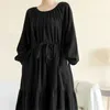 Casual Dresses Cotton Solid Color Vintage For Women Spring Höst Loose Long Vestidos Elegant Dress Office Lady Work Clothing