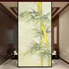 Autocollants de fenêtre Film de verre de confidentialité Bloque le soleil Statique Film givré Motif de bambou Autocollant de porte de salle de bain sans colle