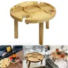 Stojaki na zewnątrz stół wina mini drewniany okrągły przenośny składany biurko łatwy do przenoszenia biurko meble impreza podróżna piknik składany niskie stoły