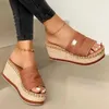 Slippare Summer Wedges Platform High Heels Womens Slipper Ytterskor Basic Wedge Flip Sandals H240328N848