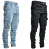 Jeans hommes pantalons W couleur unie multi poches Denim taille moyenne Cargo Jeans grande taille Fahsi pantalon décontracté mâle usage quotidien x1LS #