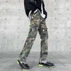 Men's Jeans Military design camouflage pants for men with damaged hand drawn side pockets Trousers mens pocket jeans Y2K J240328