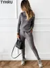 Tyhru Autumn Winter Women's Tracksuit Solidny kolor SWEAT Turtleeck i sprężyste spodnie garnitury w dwuczęściowym zestawie k5co#