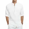 Hommes Casual Cott Shirt Lg Manches Col Bande Henley Chemise Couleur Unie Tops i5qK #