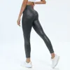Lu Align Pant Beliebte INS glänzende Damen-Leggings, Yoga-Hose, Damen-Hosen mit hoher Taille, V-förmiges Kreuz, enge Sport-Lederhose, hochelastische Lauf-Fitness-Leggings, Lemon Sp