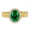 حلقات الكتلة Springlady 925 Sterling Silver Oval Cut 2ct Emerald High Carbon Diamond Gemostr Assice Wedding Obintage Ring Gine Jewelry