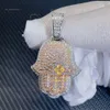 Iced Out Shining Jóias Hip Hop Sier Dois Tons Ouro Branco Rosa Vvs1 Moissanite Diamante Hamsa Pingente