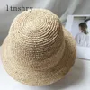 Handgjorda sommarhattar för kvinnor Straw Sun Hat Bucket Cap Raffia Lady Girls Panama Beach Floppy Kvinnlig Rese Folding Cap 240320