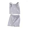 Clothing Sets Toddler Baby Girl Summer Knit Outfit Sleeveless Tank Top Shorts Floral Embroidered Cute Clothes Set