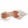 Crystal Queen S Block High Heel Sandals White Pearl Wedding Bridal Shoes Point Toe Buckle Strap Women Pumps 240320