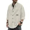 Homens Primavera Outono Camisa Turn-down Collar Solto Single-breasted Lg Manga Camisa Casual Cardigan Butts Men Daily Top 18A1 #