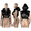 leosd Sexy Side Slit Hooded Puff Jacket Vests Women Bandage Zipper Up Crop Tops Winter Autumn Casual Solid Clothes Streetwear H5qt#