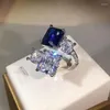 Кольца кластера 2022, креативное сапфировое кольцо с цветочной огранкой, круглое квадратное кольцо для пары для женщин, бриллиантовое кристаллическое предложение на помолвку, подарок Jewelr240o