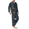 Home Kleding Pyjama Heren Gouden kettingprint Nachtkleding Digitale kunst 2-delig Retro Set Comfortabel oversized pak met lange mouwen