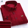 new 100% Cott Corduroy Shirts Men Embroidery Busin Casual Lapel Slim Fit Men's Shirt Spring Autumn Fi Shirt for Men O1xj#