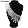 묘비 뜨거운 판매 양질의 Sier 도금 DIY 프린지 체인 AB Rhinestone Water Drop Tassel Trim Sew on Crystal Glass Decoration ML124