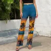 Pantaloni da donna palme stampa tramonto pantaloni a zampa sexy elastici a vita alta modello autunnale streetwear regalo di compleanno