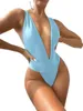 女性のための女性用水着水着2024ファッショナブルなソリッドカラーディープvスリムビーチの衣装のデザインのセンスワンピースオープンバックビキニ