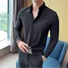 Style chinois Chemise à col debout pour hommes Couleur unie Casual Busin Dr Chemises Lg Manches Slim Social Party Tuxedo Blouse D3Ww #