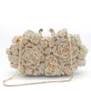 Kvällspåsar Dazzling Women Gold Rose Flower Hollow Out Crystal Metal Clutches Small Handbag Purse Wedding Clutch Bag Diamond320s