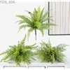 Faux Floral Greenery Artificial Green Plants Persian Grass Fern Golden Leaf Bundle for Living Room Home Indoor Garden Desktop Decoration 240327