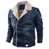 Mäns Winter Thick Fleece Casual Jean Jacket Outwear Coat Windproof Warm Cott Demin Jacket Windbreaker Plus Size 6xl Q69C#