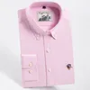 メンズLGスリーブオックスフォードカジュアルシャツ100％コットfiグリッドストライプ男性の豪華なシャツバットダウン白いソフトコリングC3HF＃