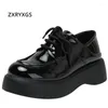 Zapatos casuales ZXRYXGS 2024 estilo británico con cordones de cuero de vaca charol mujer cuñas suela gruesa dentro de tacones altos aumentados