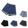 Kobiety Mid talia Flare Casual Denim Shorts Mini gorące dżinsy krótkie spodnie Mujer Spring Summer Worbgy Loose Loose Cortos Streetwear U9ia#