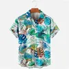 남성용 캐주얼 셔츠 일본 꽃 새 조류 프린트 패션 셔츠 하와이안 블라우스 느슨한 통기성 짧은 슬리브 야외 거리 옷