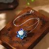 Chaînes 925 Sterling Argent Émail Bleu Lotus Fleur Collier Naturel Hetian Blanc Jade Pendentif Frais Style Classique Bijoux Pour Femmes