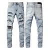 Jeans uomo Designer Jean Jeans viola Marca Pantaloni attillati lavati casual strappati pieghettati denim sottile Jeans leggeri Tendenza selvaggia di alta qualità Ricamo Stampato hip-hop