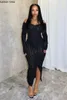 Casual Dresses Lemon Gina Women Wave Striped Ruffles Single Breasted Long Sleeve Bodycon Midi Maxi Dress 2024 Winter Sexy Party