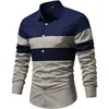 2023 New Fi 남성 색상 블록 스트라이프 셔츠 100% 폴리 에스테르 LG 슬리브 캐주얼 엉덩이 UP Ctrast Color Patchwork Shirt Men M5DL#