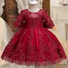 Vestiti per bambina con fiocco senza schienale per la festa di compleanno da 1 a 5 anni Fiore ricamato Elegante abito di lusso Abiti da bambino per bambini 240323