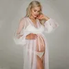 Polka Tulle Maternity Pography Props Long Dress See Through Lantern Sleeve Pregnant Woman Po Shoot Dresses Cardigan 240315