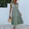 Abiti casual Abito di media lunghezza Donna Estate Elegante scollo a V Midi con decorazione a bottoni Orlo a trapezio per morbide e fluide vacanze in spiaggia