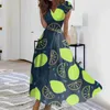 Casual Dresses Women's Summer Fruit Printed V-ringen Long Vestidos Largos de Mujer Dress Woman 2024 Trendy Evening