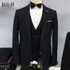 2023 Fi New Men Casual Boutique Busin Wedding Hosting Performance Three Pieces Golden Suit Blazers Jacket Vest Pants Set S340#