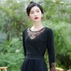 Ubranie etniczne 2024 National Flower Hafdery Base koszule Kobiety O-Neck koszula Chińskie vintage Hanfu Tops Oriental Streetwear Folk