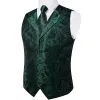 Vêtes Green Dark Men de gilet Collier Collier Business Tuxedo Robe Washingtcoat Luxury Paisley Coldie Pocket Square Cuffinks for Wedding