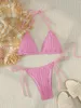 Kvinnors badkläder sexig rosa bikini kvinnor halter ring länkad push up set 2024 vit slips sida thong baddräkt baddräkt mikro