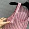 Frauen Tanks 2024 Sommer Mode Baumwolle Blends Gestrickte Tank Tops Frauen Oansatz Ärmellose Dünne Nette Rosa Streifen Muster Top