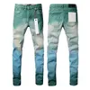 Hombre Jeans Diseñador Jean Purple Jeans Marca Casual lavado rasgado pantalones ajustados plisados ​​de mezclilla delgados jeans ligeros tendencia Salvaje alta calidad Bordado Impreso hip-hop