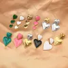 Boucles d'oreilles à clous en acier inoxydable pour femmes, bijoux à la mode, cœurs en émail, 6 pièces/lot