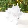 Decoratieve bloemen 1 dk grote zijde glitter Kerstmis Rood Gold Bling Bloem voor Noel Home Diy Xmas Tree Ornament Navidad Party Decor Supplies