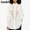 女性のブラウス3.3 Klassonbell 2024クラシックレースホローアウトフラワー刺繍シングル胸長い白いシャツの女性服